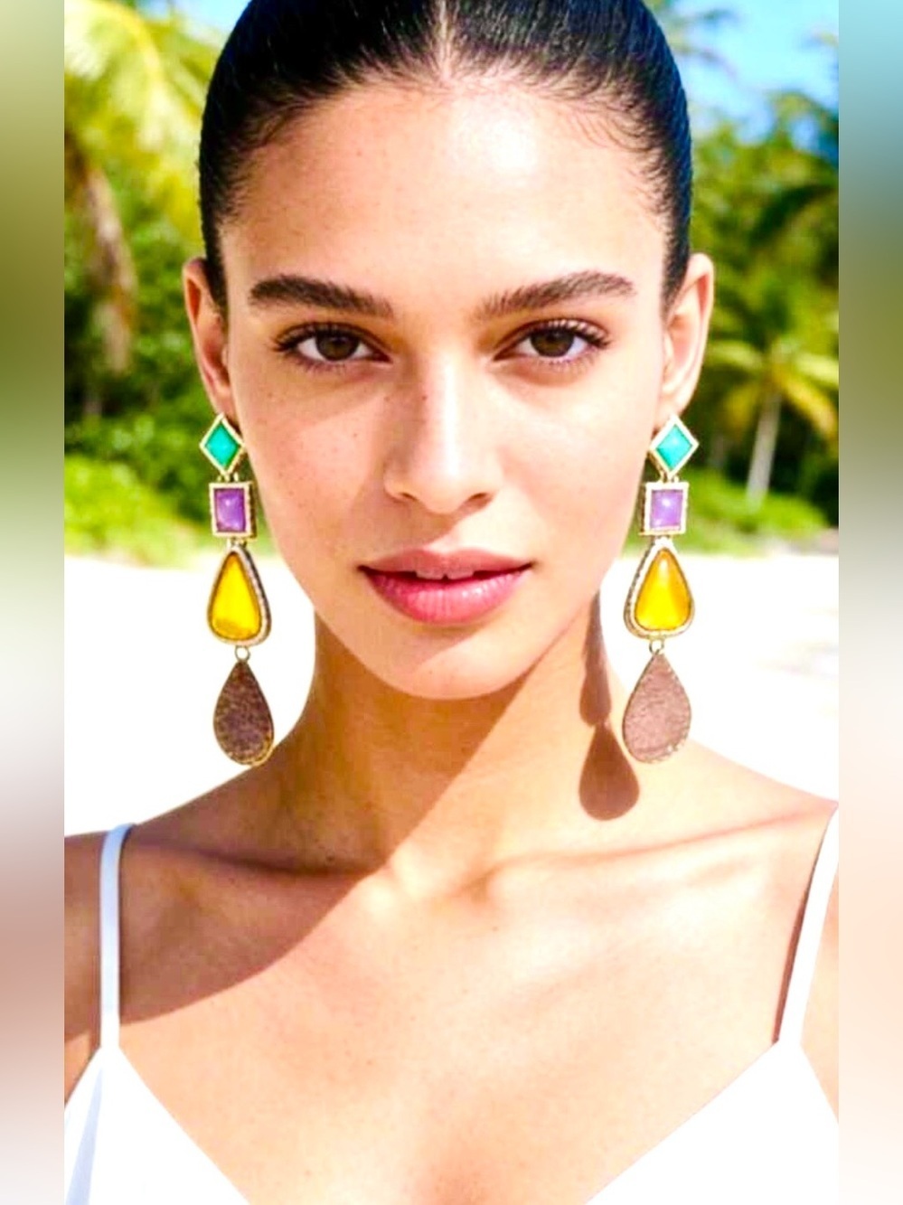 Colorful Geometric Resin Drop Earrings | Bohemian Beach Statement Earrings